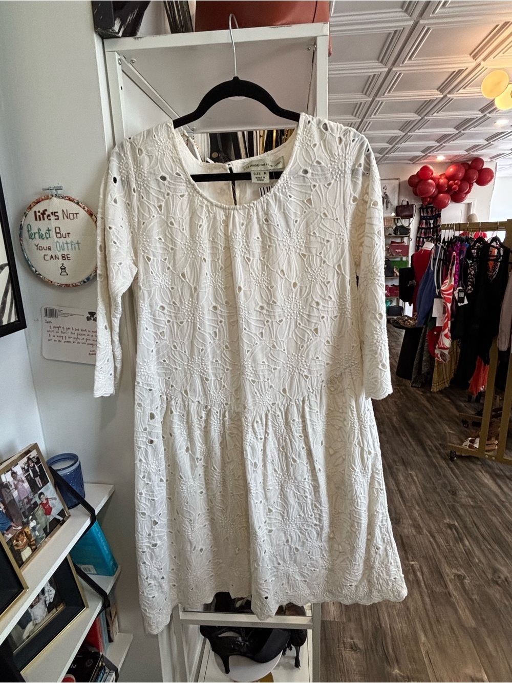 Lili wang for Lilis closet White Eyelet Long-Sleeve Dress